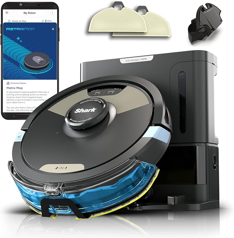 Shark Matrix Plus Robot Vacuum & Mop, Sonic Mopping, Home Mapping, 60-