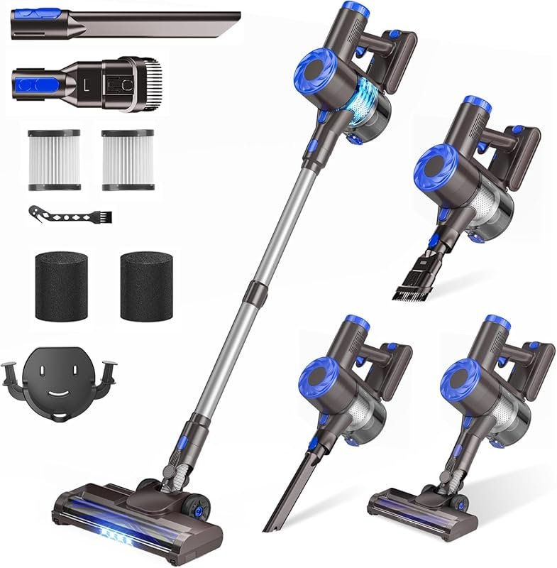 Cordless Stick Vacuum: 40Kpa, 8-in-1 Lightweight Self-Standing, 1.5L D