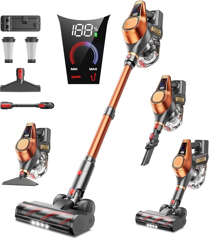 Fieety 650W Cordless Vacuum: 55KPA Suction, 70-Minute Runtime, 1.6L Du
