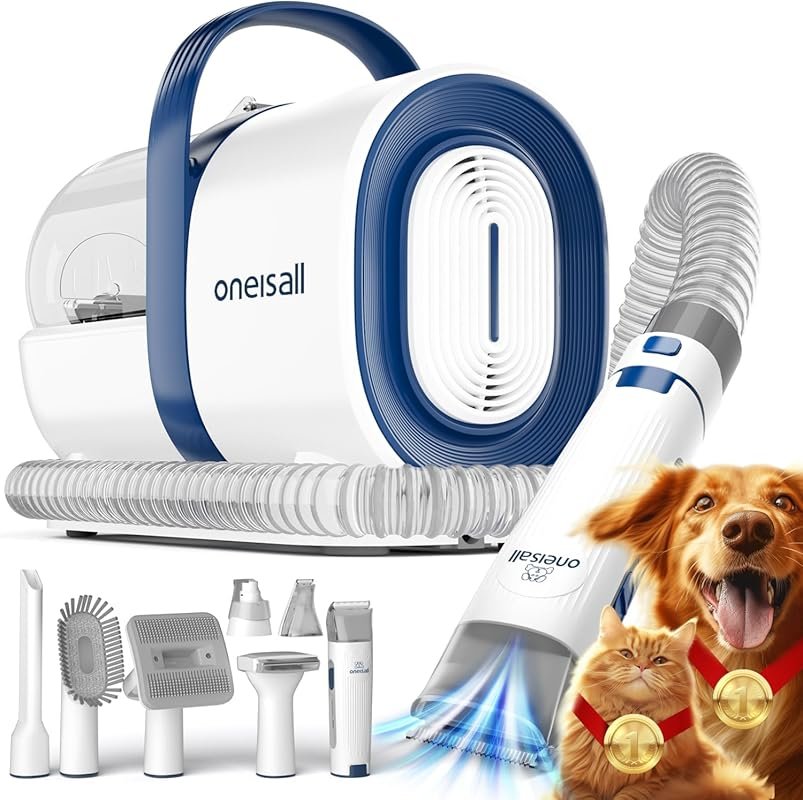 oneisall Dog Grooming Vacuum: 1.5L Dust Cup, 7 Tools for Shedding and 