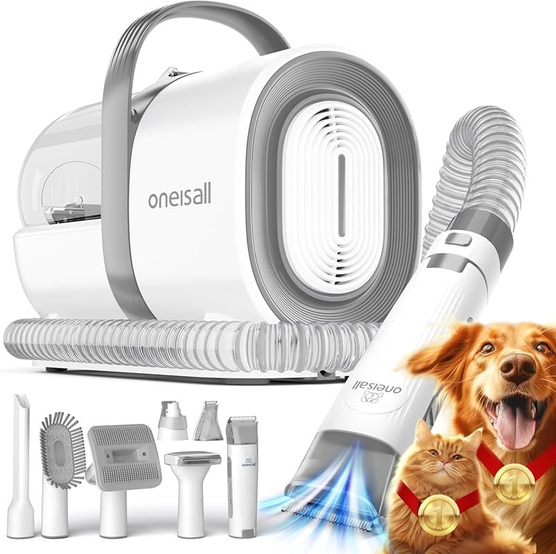 oneisall Dog Grooming Vacuum with 1.5L Dust Cup, 7 Tools Including Nai