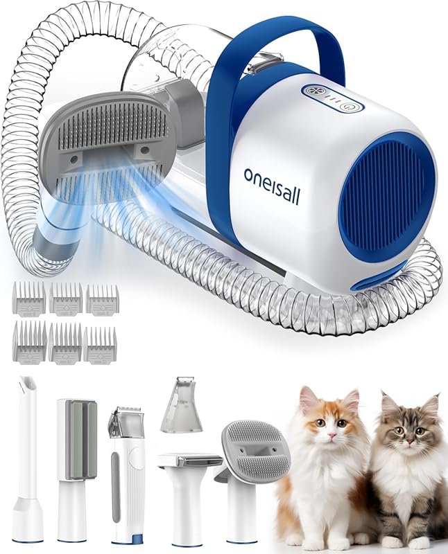 oneisall Cat Vacuum Groomer Kit: 1.5L Dust Cup, Clipper Paw Trimmer an