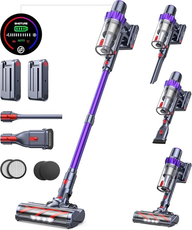 Cordless Vacuum with 2 Batteries, 110-Min Runtime, 45KPA Suction, 550W