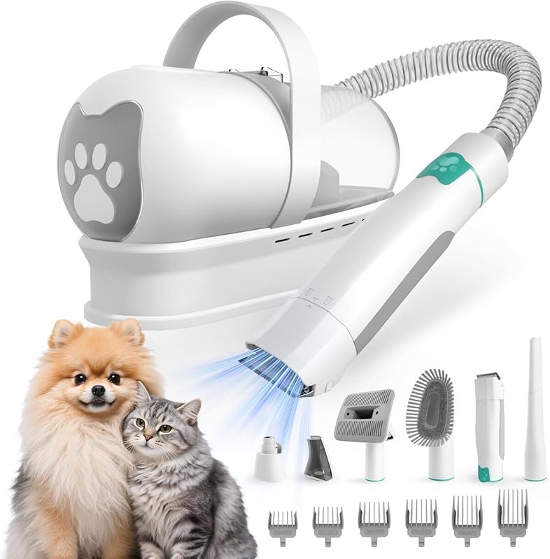 Dog Grooming Vacuum Kit with Clipper Nail Grinder, 6 Tools for Dogs an