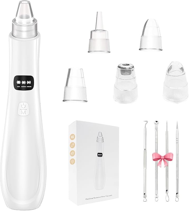 Blackhead Remover Pore Vacuum Kit: USB Rechargeable with 3 Suction Lev