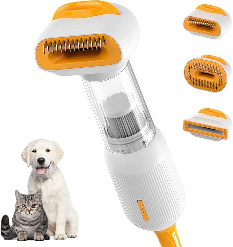 Cat Dog Grooming Vacuum with Brush, Low-Noise 4-in-1 for Pet Shedding 