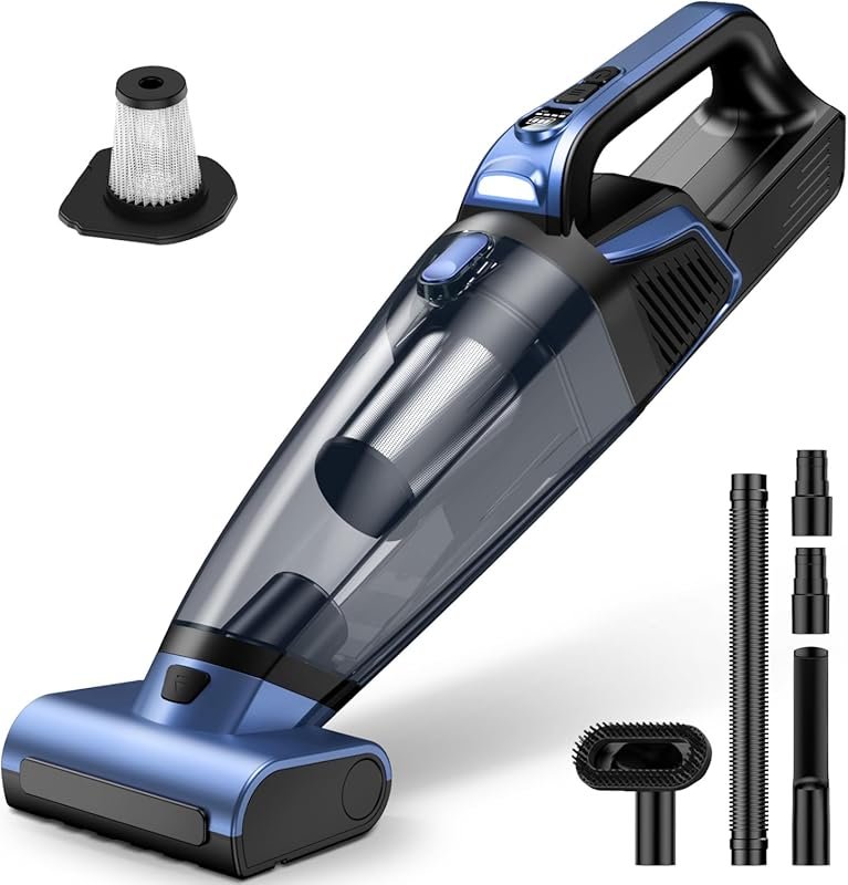 Pet Hair Blue Cordless Handheld Vacuum: 20000PA Suction, Motorized Bru