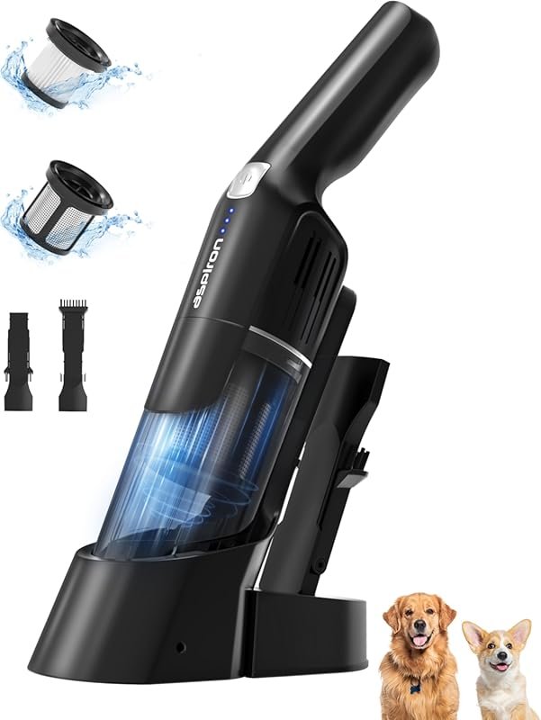 Aspiron Cordless Handheld Vacuum with 24KPA suction, 2-speed, dual cha
