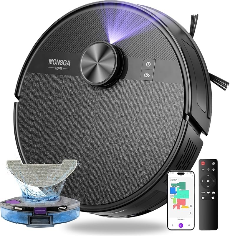 MONSGA Robot Vacuum Mop Combo: 7000Pa, LiDAR, 180-min, tangle-free mop