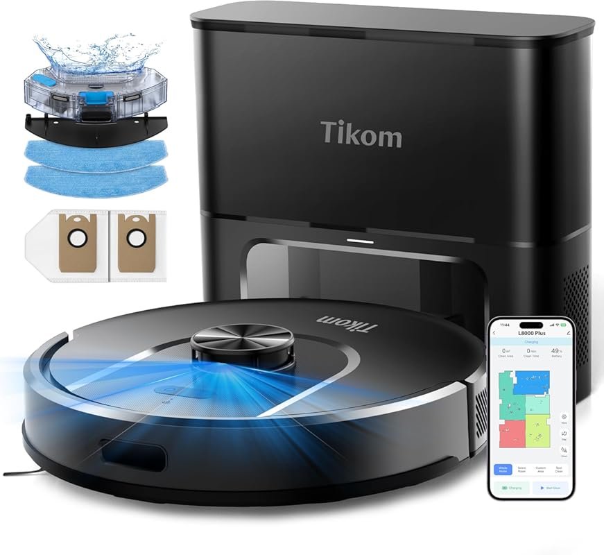 Tikom L8000 Plus Robot Vacuum Mop: 6000Pa Suction, 90-Day Self-Empty B