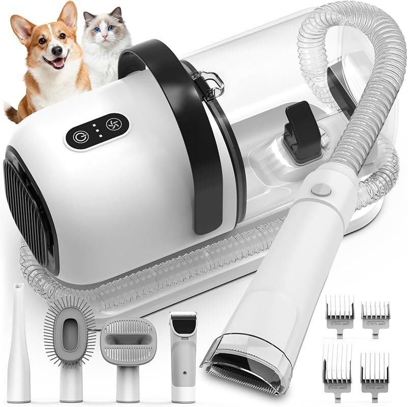 PG01 Dog Grooming Vacuum with Hair Clipper, Shedding Brush, 12000Pa Lo