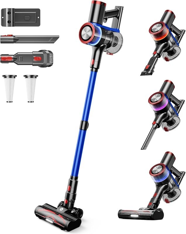 NADALY Cordless Stick Vacuum: 550W, 45Kpa, 65 Min Runtime, LED Display