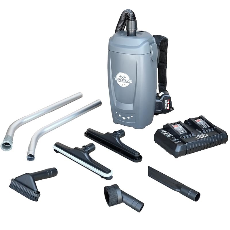 Tomahawk 18V Battery Powered Backpack Vacuum, 6L Capacity for Janitori