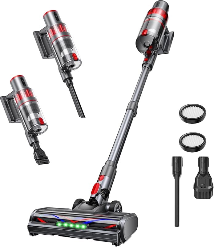 600W cordless stick vacuum: 50KPA suction, 60-minute runtime, recharge