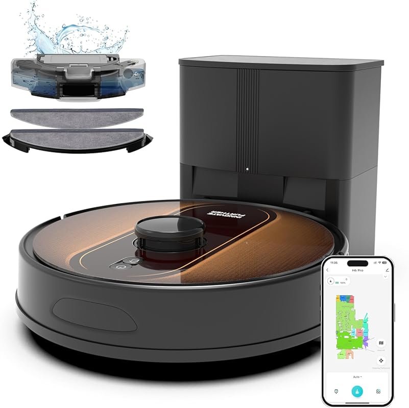 Robot Vacuum and Mop with LIDAR Navigation, 6000Pa Self-Emptying, Home