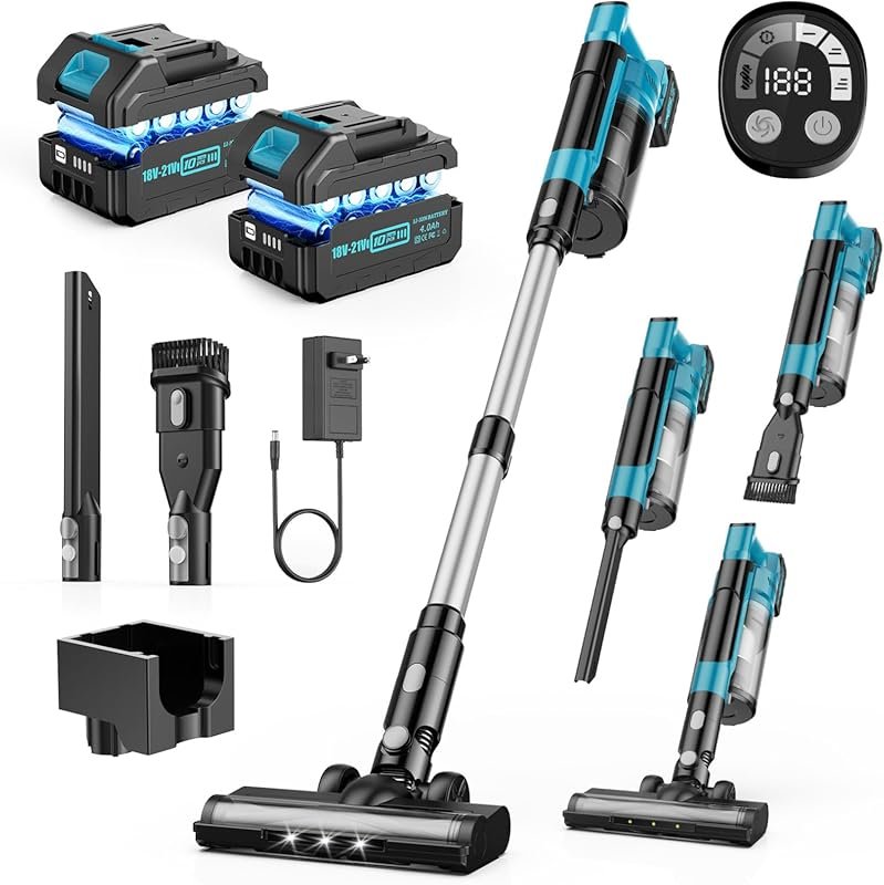 700W Cordless Stick Vacuum Cleaner with 60kPa Suction, 3 Modes, 2*4.0A