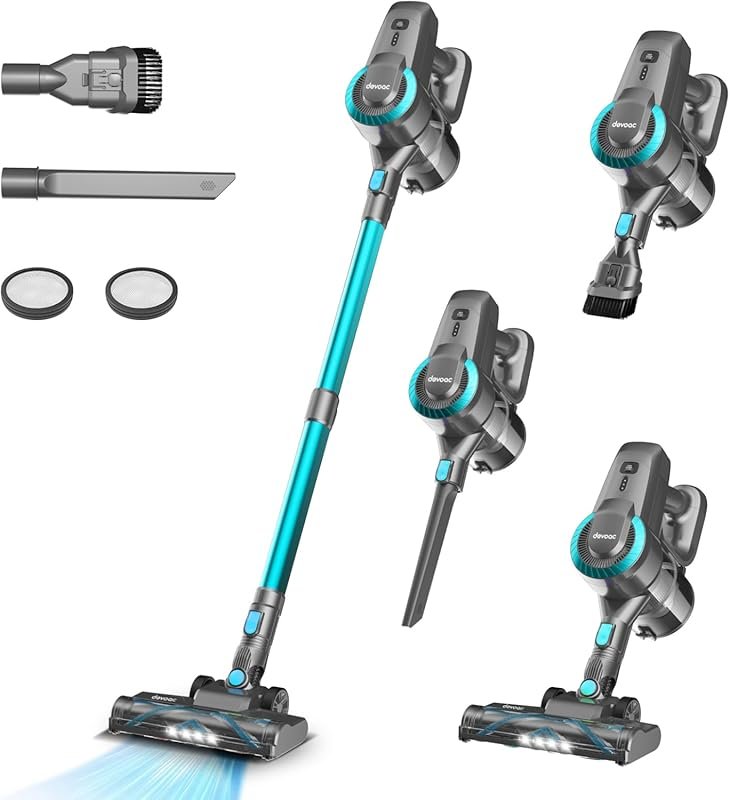 DEVOAC Ultra-Lightweight Cordless Stick Vacuum, 2200mAh, 40 Min, 6-in-