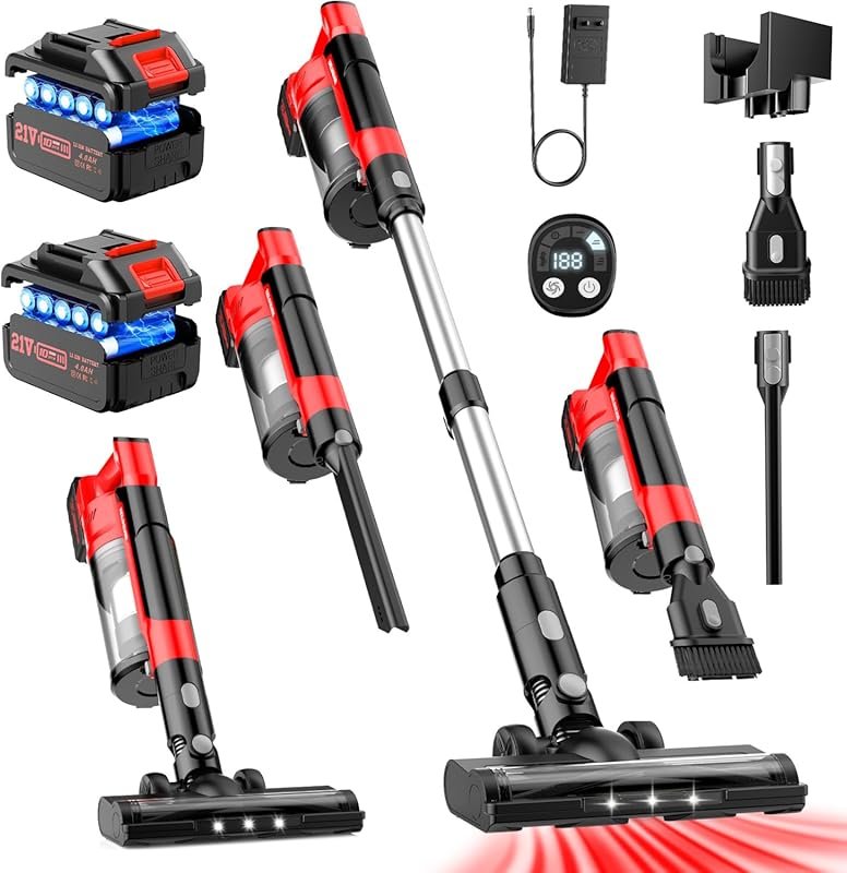 Cordless Stick Vacuum: Dual 8000mAh Batteries, Brushless, 3 Modes, 6-i