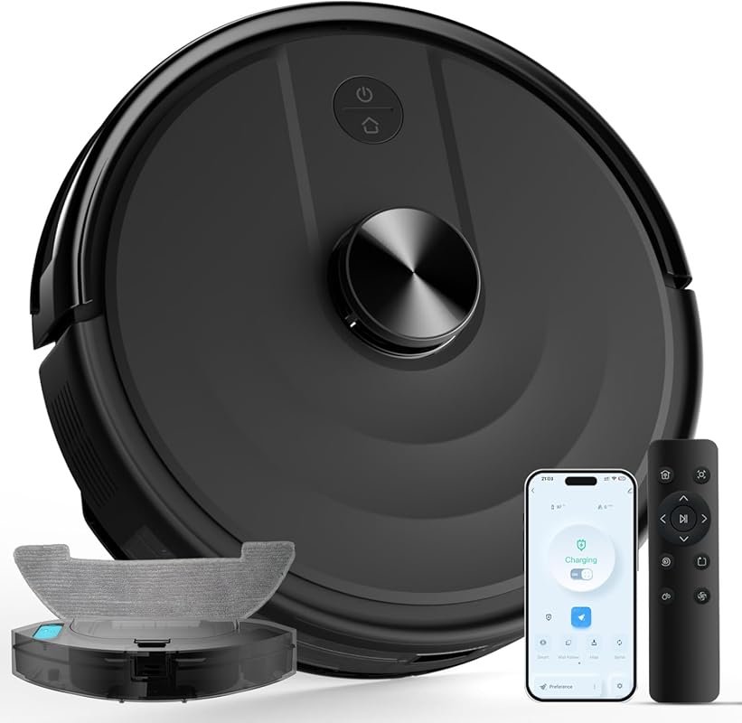 Robot Vacuum and Mop: 6000Pa Suction, Mapping, WiFi/App/Alexa/Remote, 