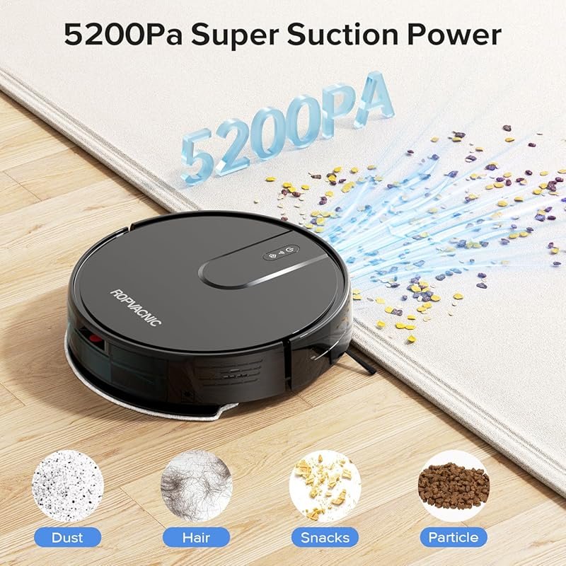 ROPVACNIC Robot Vacuum and Mop with 5200Pa Suction, Personalized Clean