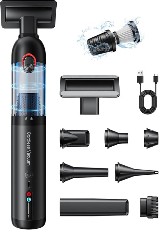 21000Pa Handheld Car Vacuum Cordless with Air Duster, Multi-Nozzle, Wa