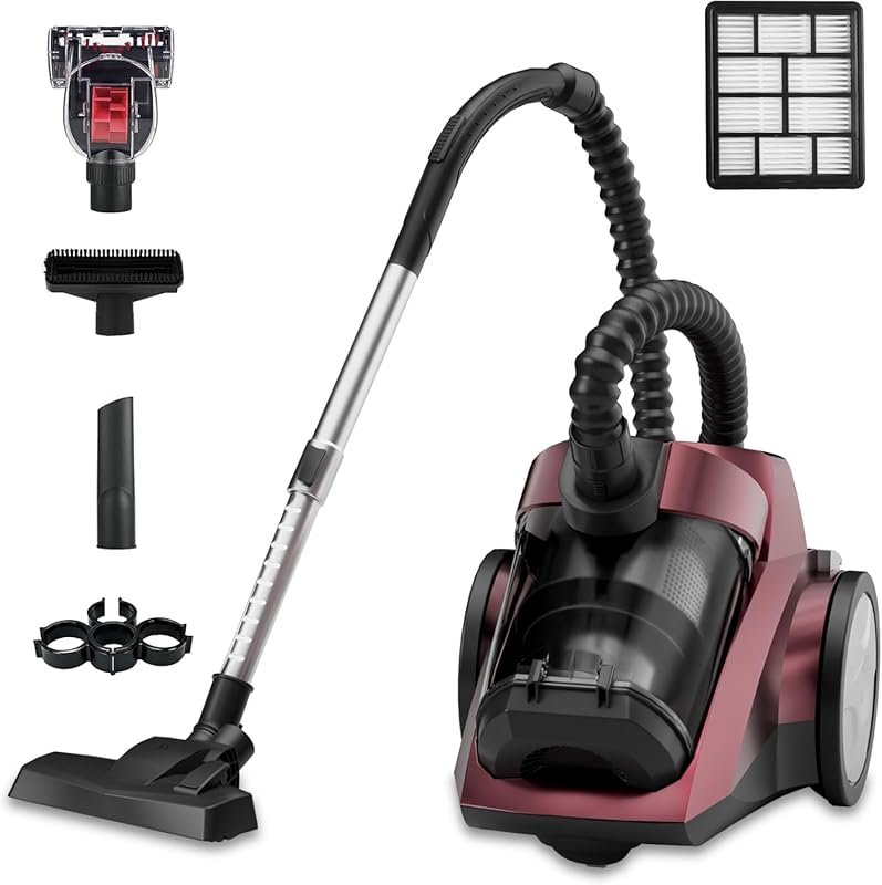 45Kpa 1600W Bagless Canister Vacuum with 4Qt Cup, Variable Speed, 5 To