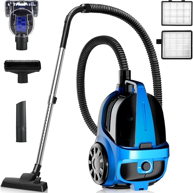 45Kpa 1600W Bagless Canister Vacuum, Double HEPA Filter, 4.5Qt Dust Cu